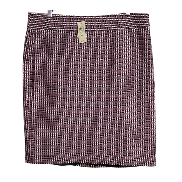 Ann Taylor NWT Pink Black Tweed Textured Lined Pencil Straight Knee Length Skirt - Picture 1 of 8